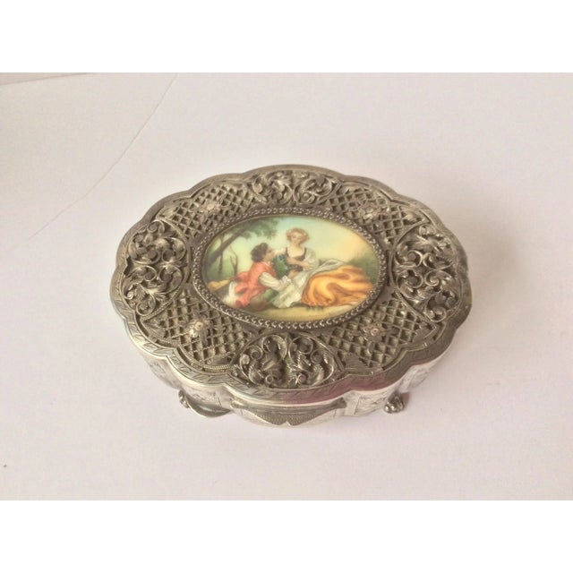 European Silver Jewel Box With Painting For Sale - Image 4 of 9