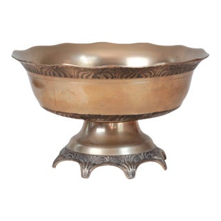 Mid-Century Solid Brass Pedestal Bowl With Scalloped Rim For Sale
