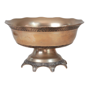 Mid-Century Solid Brass Pedestal Bowl With Scalloped Rim