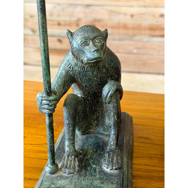 Pair of Maitland-Smith Sculptural Figurative Verdigris Patina Monkey Candlesticks For Sale In Naples, FL - Image 6 of 12