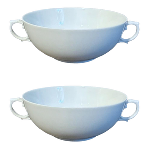 Vintage Mid Century Furstenburg German Porcelain Handled Soup Bowls in White - A Pair