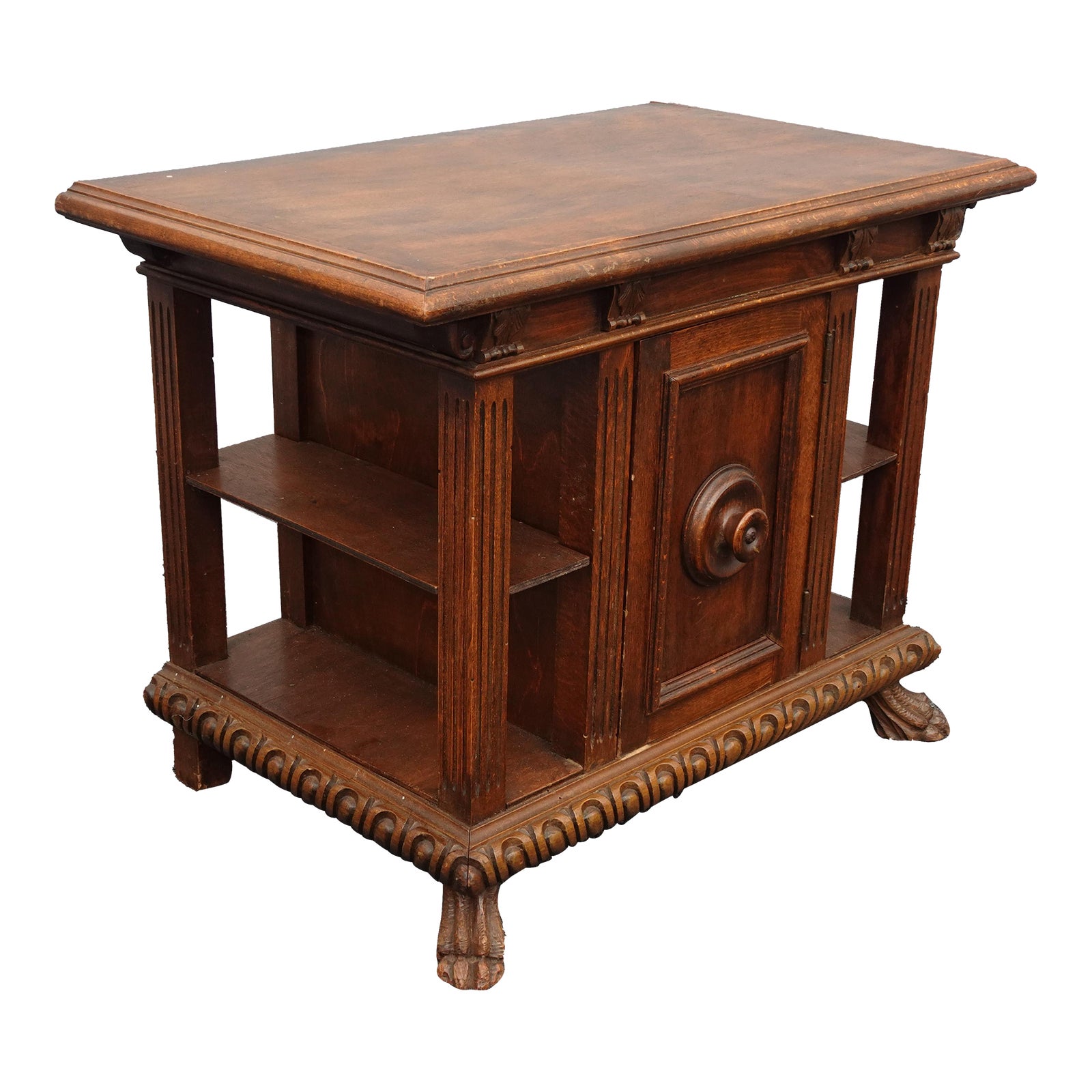 Antique French Country Oak End Side Table Bookcase Display Shelves W