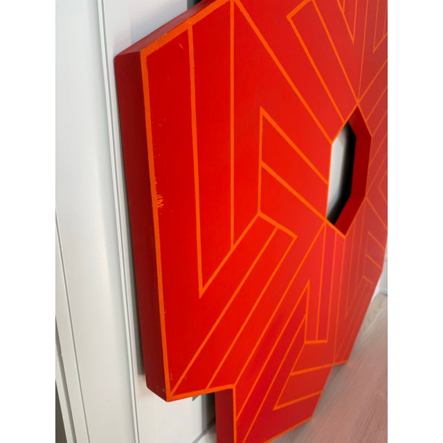Contemporary Vintage Large Hard Edge Abstract Geometric Shaped Painting, Manner of Frank Stella For Sale - Image 3 of 10