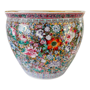 Late 20th Century Large Chinese Famille Rose Millefleurs Thousand Flowers Fish Bowl Planter