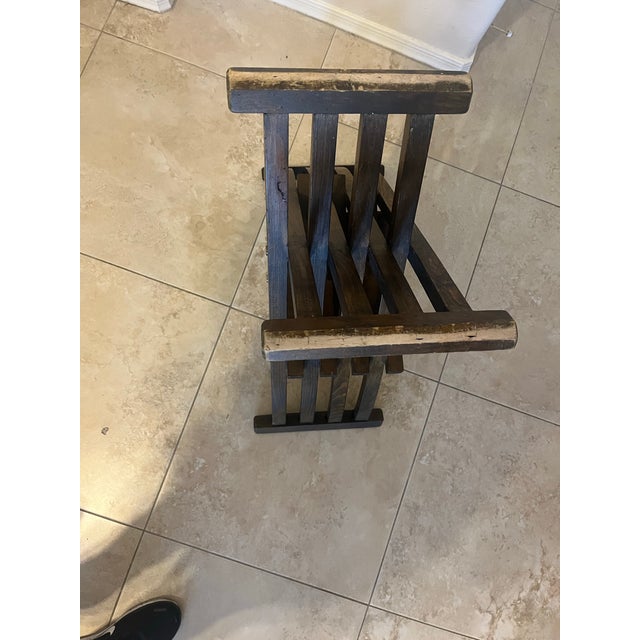 Vintage Campaign X Base Folding Desk Chair Stool For Sale - Image 10 of 12