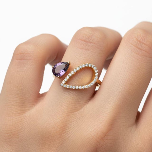 Pear Amethyst 14k Gold Ring, Size 7.5 For Sale - Image 4 of 10