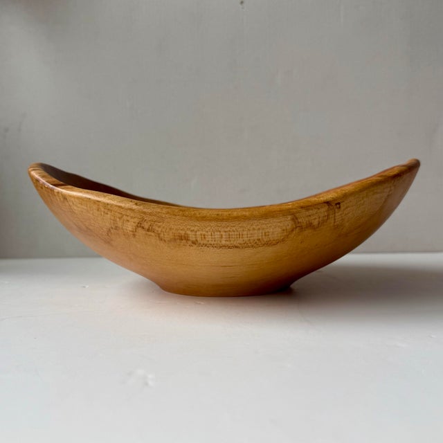 American Artisan-Made Oval Cherry Wood Bowl Hand Turned Live Edge Signed Andrew Pearce Rustic Sculptural Decor For Sale - Image 3 of 11