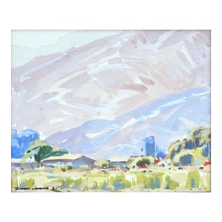 Blue Hills Vintage Watercolor Landscape For Sale