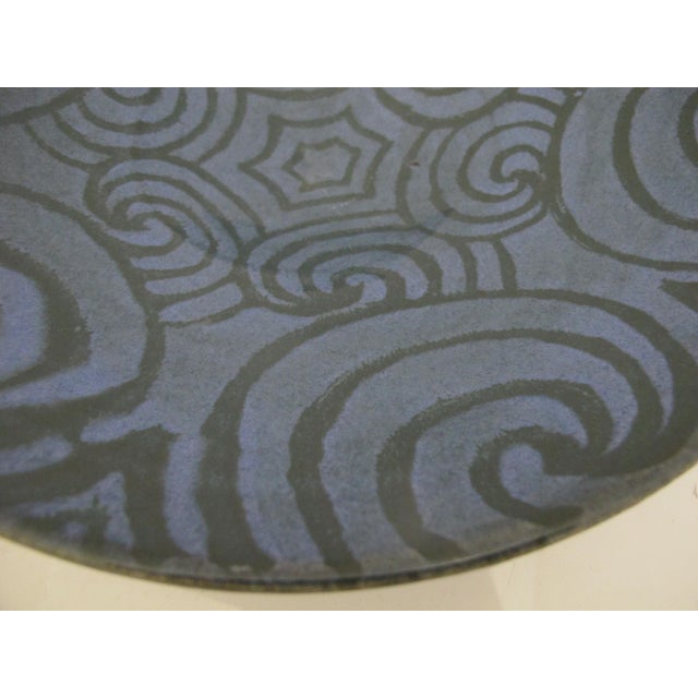 Late 20th Century Jane Woodside Blue Interlocking Swirl Footed Studio Pottery Bowl For Sale - Image 5 of 9