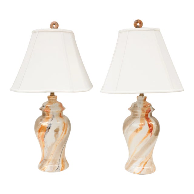 Mid 20th Century Marbled Ceramic Table Lamps - a Pair For Sale