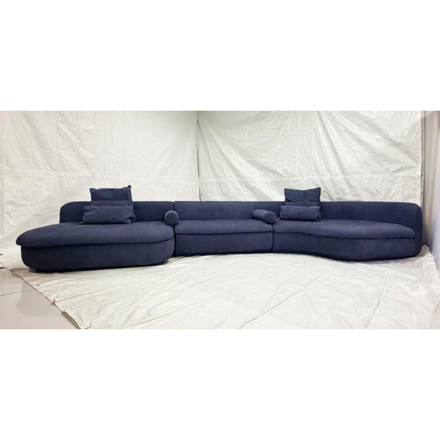 Three Piece "Piaf" Sectional Sofa Made in Italy by Baxter, Dark Blue Leather For Sale - Image 9 of 18