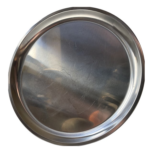 Mid-Century Modern Danish Circular Stainless Steel Tray from JENO, 1970s For Sale