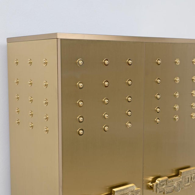 1980s Italian Brass Bar Cabinet with Sculptural Cast Brass Handles, 1980 For Sale - Image 5 of 11