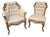 Early 20th Century French Louis XV Style Pair of Gilded Gold Creme Tufted Chairs For Sale
