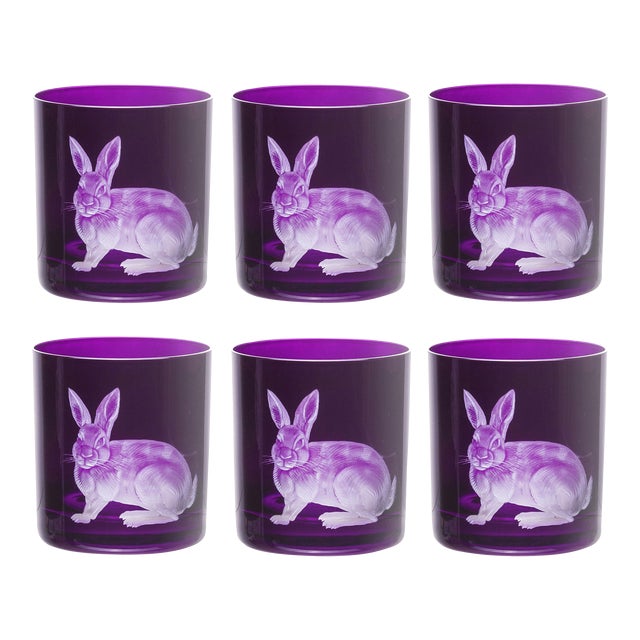 ARTEL Barnyard Collection Rabbit Double Old Fashioned Glasses in Purple, Set of 6 For Sale