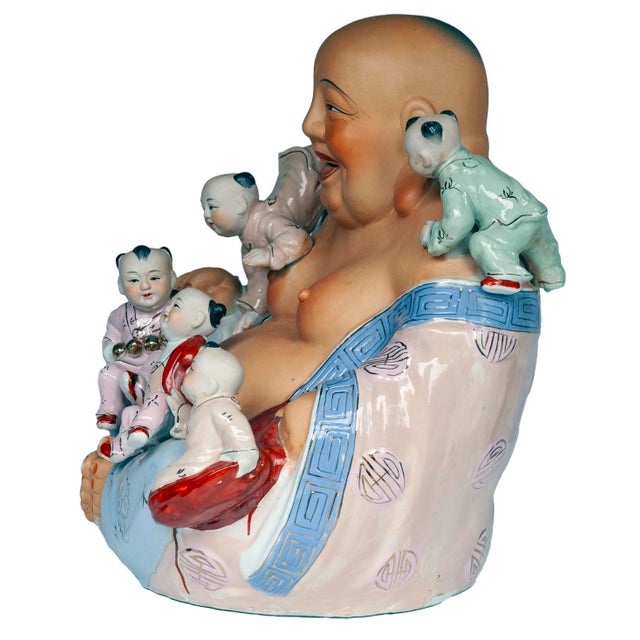 Early 20th Century Vietnamese Hand-Painted Porcelain "Happy Buddha" Sculpture For Sale - Image 4 of 9