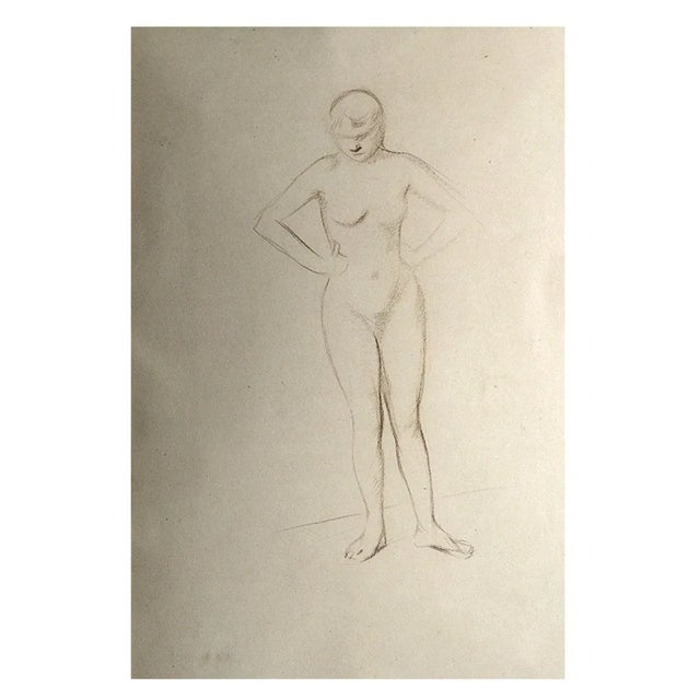 Black Jean-Louis Forain Crayon Pencil on Paper Drawing, Nude Standing Akimbo For Sale - Image 8 of 8