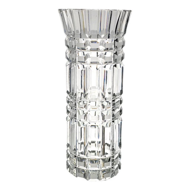 Soviet Brutalist 24% Lead Crystal Vase Cubist Hand-Cut Geometric Design Ussr Modernist Glass For Sale