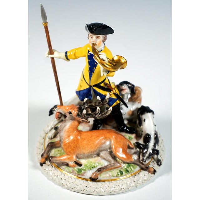 19th Century Hunter with Stag and Pack of Dogs by J.F. Eberlein for Meissen Group, 1860 For Sale - Image 5 of 7