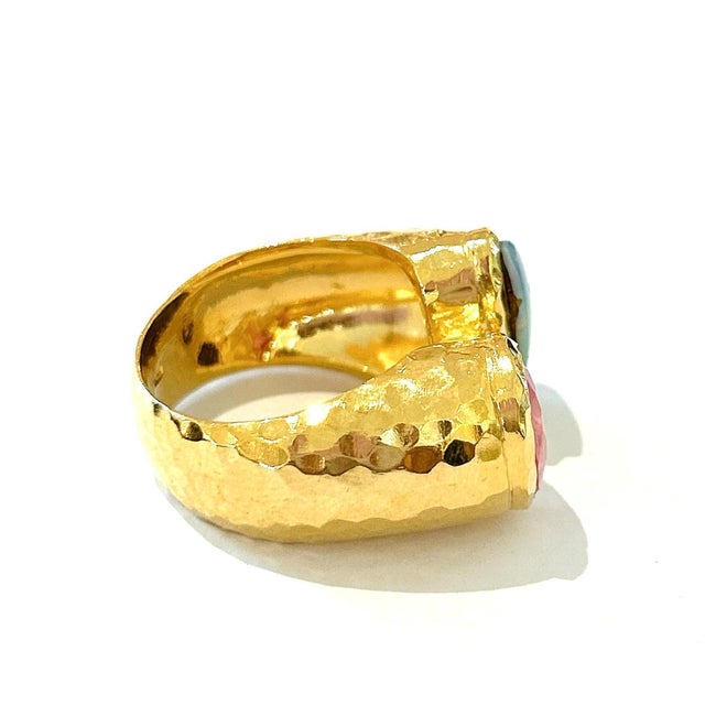 This is part of Chairish’s Fine Jewelry assortment. Red natural Ruby, Oval cabochon shape - 4 carats Blue Natural Opal - 2...