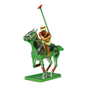 Late 20th Century Lejeune Chrome Polo Pony & Player With Red Stripe Jersey Colour Car Mascot