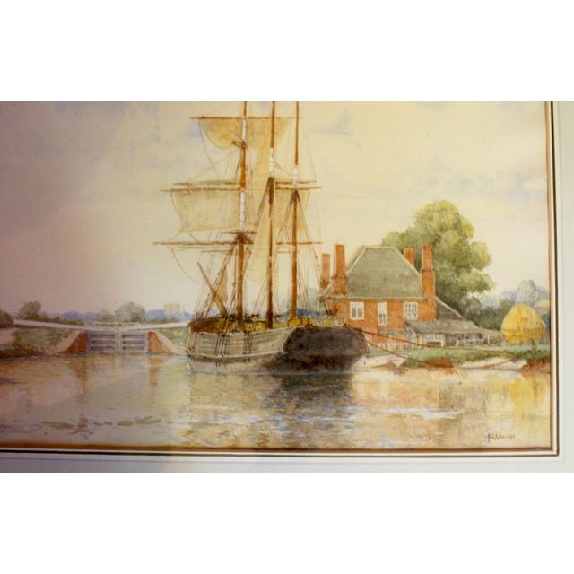 Realism Late 19th Century "The Double Locks, Exeter Canal" Signed Watercolor by Frederick James Aldridge For Sale - Image 3 of 5