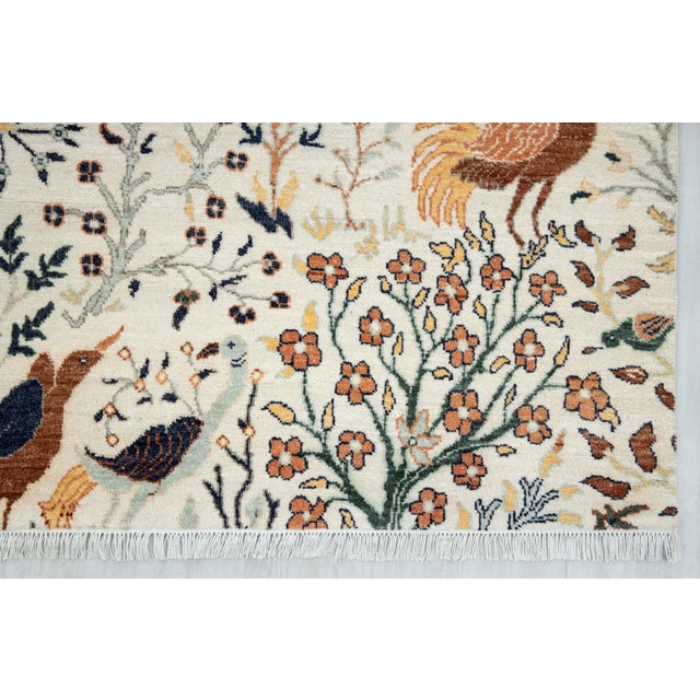 White 8x10Ft. White Peacock Wool Rug, Hand Knotted Birds Garden For Sale - Image 8 of 11