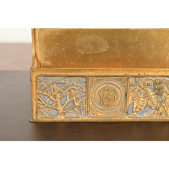 Tiffany Studios New York Bookmark Pattern Bronze Doré and Enamel Letter Rack For Sale In South Bend - Image 6 of 13