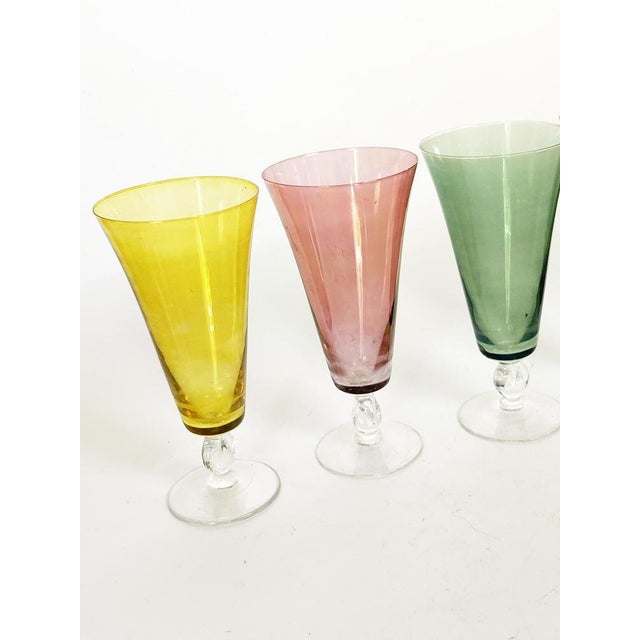 Colored Glass Champagne Coupes, France, 1970, Set of 6 For Sale - Image 4 of 13