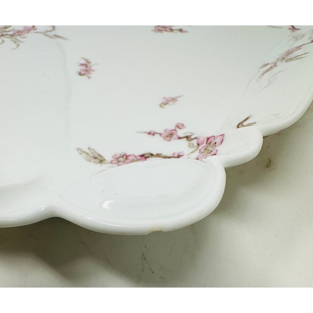 Antique Haviland Limoges Platter | Schleiger 222 Pink Floral Pattern | H&Co L France 1888-1896 | Scalloped Victorian Serving Dish For Sale - Image 9 of 13