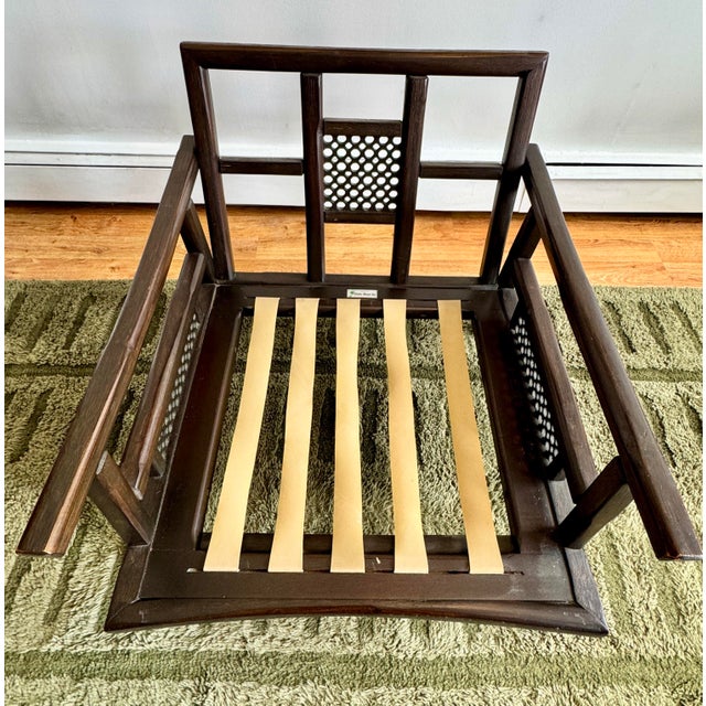 Ficks Reed Lounge Chair With Ottoman C. 1960’s Very Good Condition Dark Wood Green Cushions For Sale - Image 9 of 12