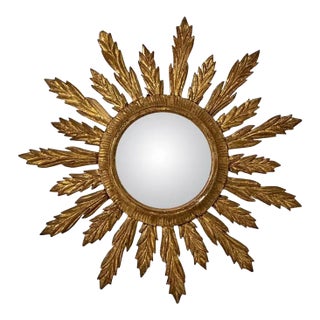 French Gilt Sunburst or Starburst Convex Mirror (Diameter 28 1/8) For Sale
