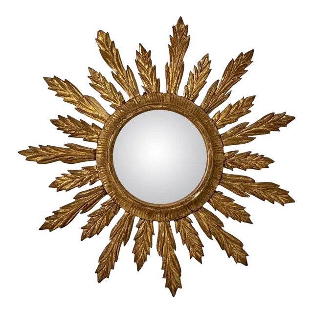 French Gilt Sunburst or Starburst Convex Mirror (Diameter 28 1/8) For Sale