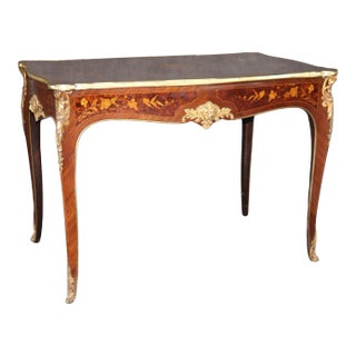 French Inlaid Walnut Rosewood Louis XV Bronze Mounted Center Table For Sale