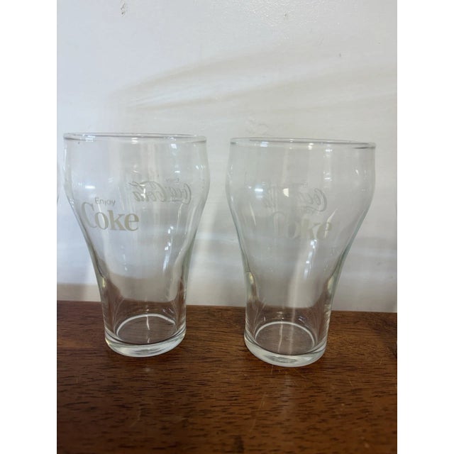 Glass 1980s Coca-Cola Contour Drinking Glasses Clear Coke Logo Tumblers Collectible - Set of 4 For Sale - Image 7 of 9