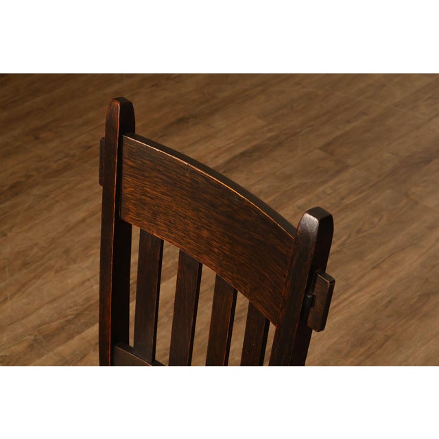 Mission Style Antique Oak Rabbit Ear Side Chair With Leather Seat For Sale - Image 10 of 18