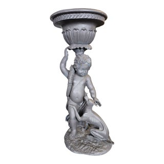 Large Vintage Bronze Planter with Putti and Fawn For Sale
