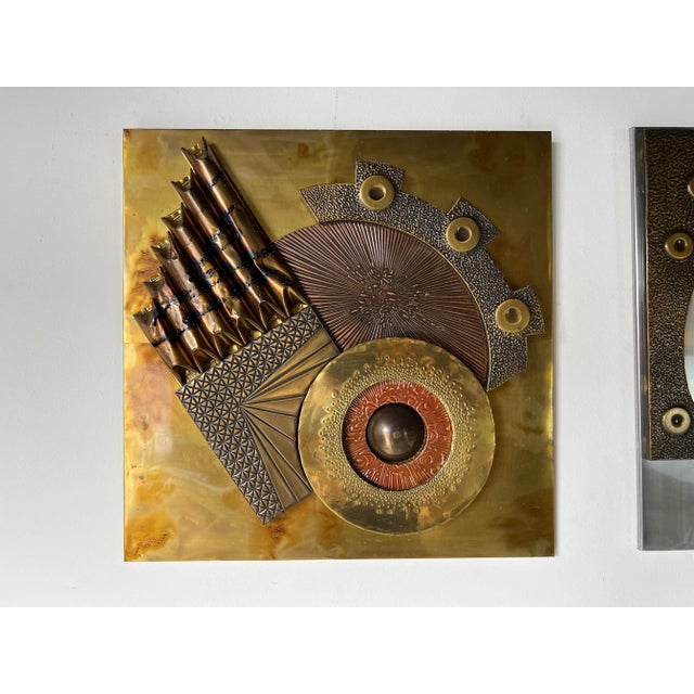 1980s Paul Vanders - Style Mixed Metal Brutalist Geometric Wall Sculptures - A Pair/Sold For Sale - Image 5 of 12