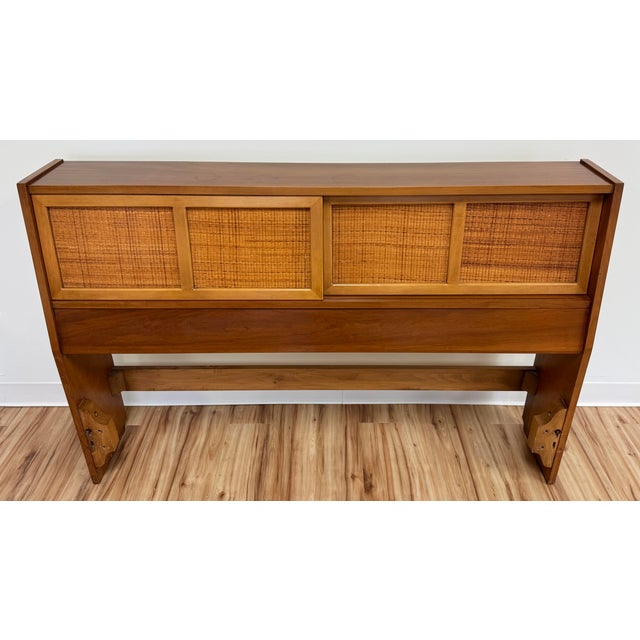 Mid-Century Modern Vintage MCM Full Bed Headboard With Sliding Cubby Doors For Sale - Image 3 of 8