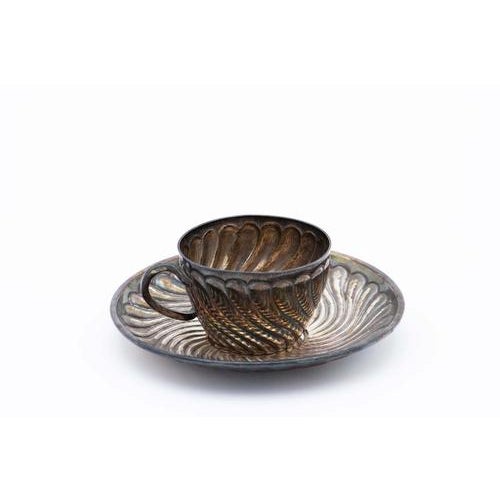 Silver Cup and Saucer with Concentric Reliefs, Set of 2 For Sale - Image 4 of 4