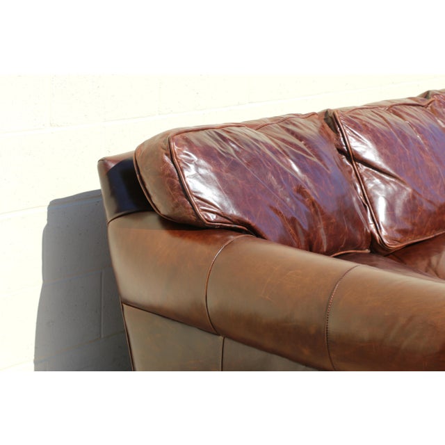 Mid-Century Modern Vintage Restoration Hardware Distressed Brown Leather Three-Seat Sofa | Rh Club Sofa For Sale - Image 3 of 18