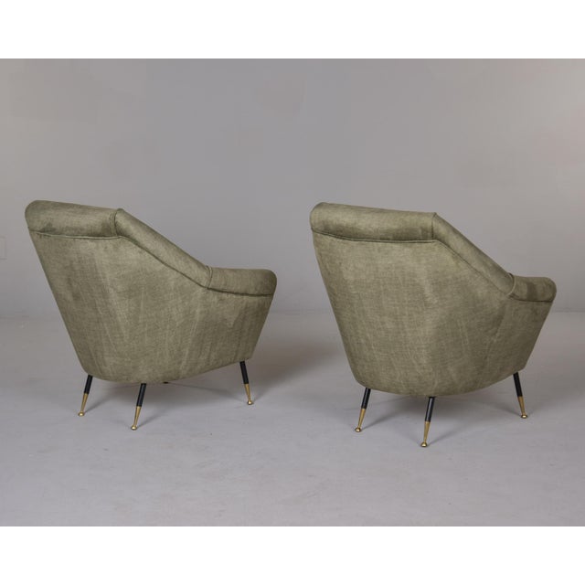Italian Mid Century Chairs With New Sage Green Chenille Upholstery - Pair For Sale - Image 4 of 10