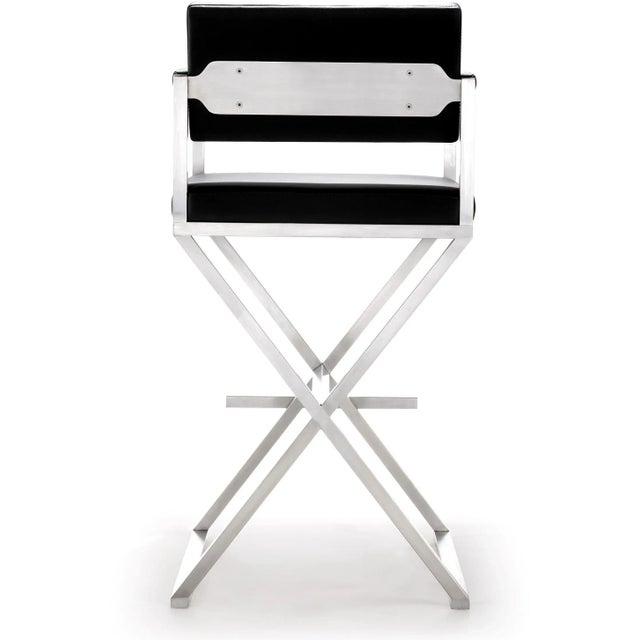Director Black Vegan Leather & Steel Bar Stool For Sale - Image 4 of 10