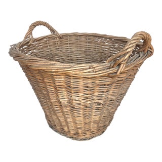 1940s French Woven Wicker Oval Market Basket For Sale