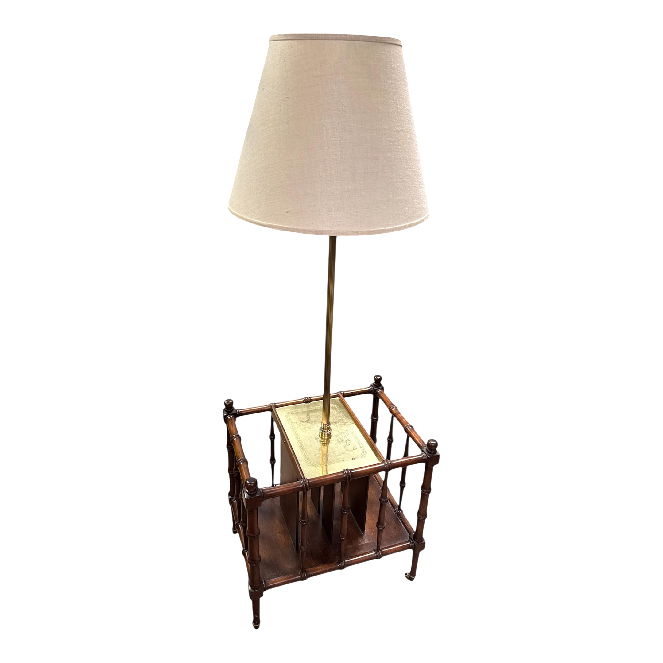 Frederick Cooper Faux Bamboo & Brass Plaque Table Floor Lamp
