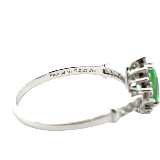 14k White Gold Green Paraiba Tourmaline & Diamond Pear Halo Ring, Size 7 For Sale In New York - Image 6 of 11