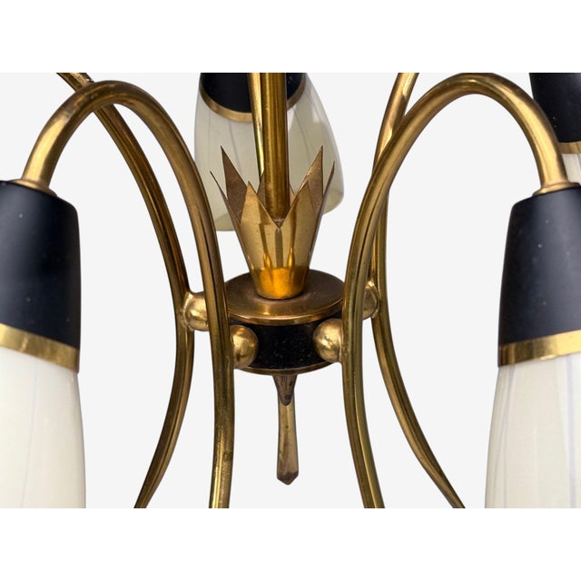 1950s Mid-Century Modern German Modern, Five-Light Chandelier, Brass, Metal, Glass For Sale - Image 12 of 13