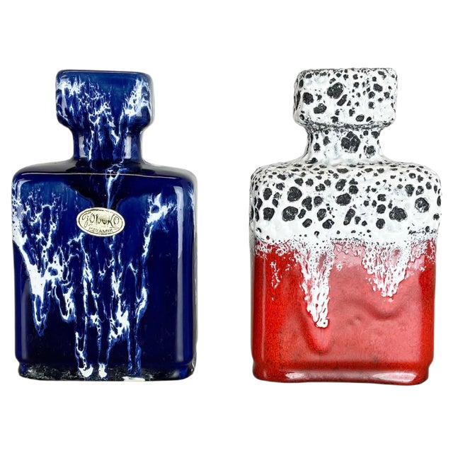 Blue-Red Pottery Fat Lava Glaze WGP Vases from Jopeko, Germany, 1970s, Set of 2 For Sale