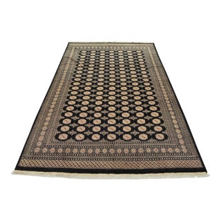 Bokhara Rug 9’1” X 12’1” Black Wool Tribal Hand-Knotted Oriental Carpet For Sale