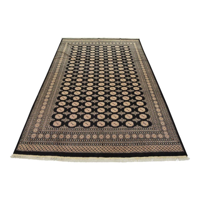 Bokhara Rug 9’1” X 12’1” Black Wool Tribal Hand-Knotted Oriental Carpet For Sale